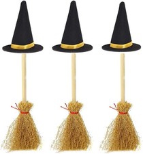 Mini Witch Hats and Mini Broom for Halloween Decorations Wizard Accessory for