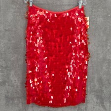 Maeve Anthropologie Sequined Midi Skirt 10 Petite Red Cherry Girl Maximalist New