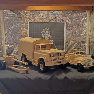 Processed Plastic Co. Desert Command Tan Plastic Truck Jeep Cannon Lot Set