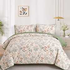 Green Quilt Set King Size,Botanical Reversible King 104"x90" Reversible Green