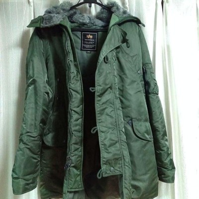 N-3B Flight Jacket Khaki Faux Fur Trim Size L Parka Coat