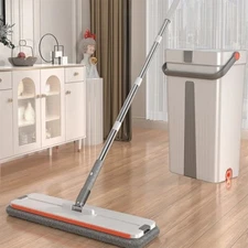 Large Flat Mop and Bucket Set with Wringer 360°Rotating Head for Wet Dry Cleanin