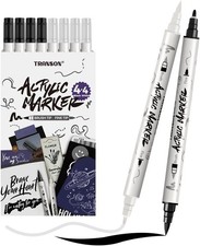4 Black and 4 White Paint Pens Brush and Bold Dual-tip Acrylic Paint Marker S...