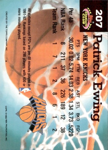 Patrick Ewing - 1992-93 Topps Stadium Club Basketball - Members Choice #207 - Bild 2 von 2