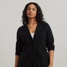 Size 1X- Ralph Lauren Women s Combed Cotton Nylon Long Sleeve Blazer Polo, Black
