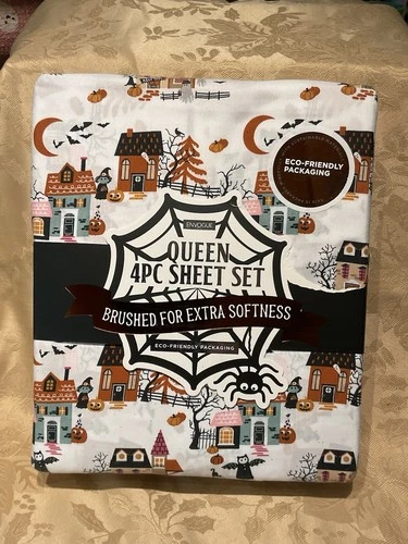 Envogue Halloween Queen 4 Piece Sheet Set Halloween Village Soft Brushed