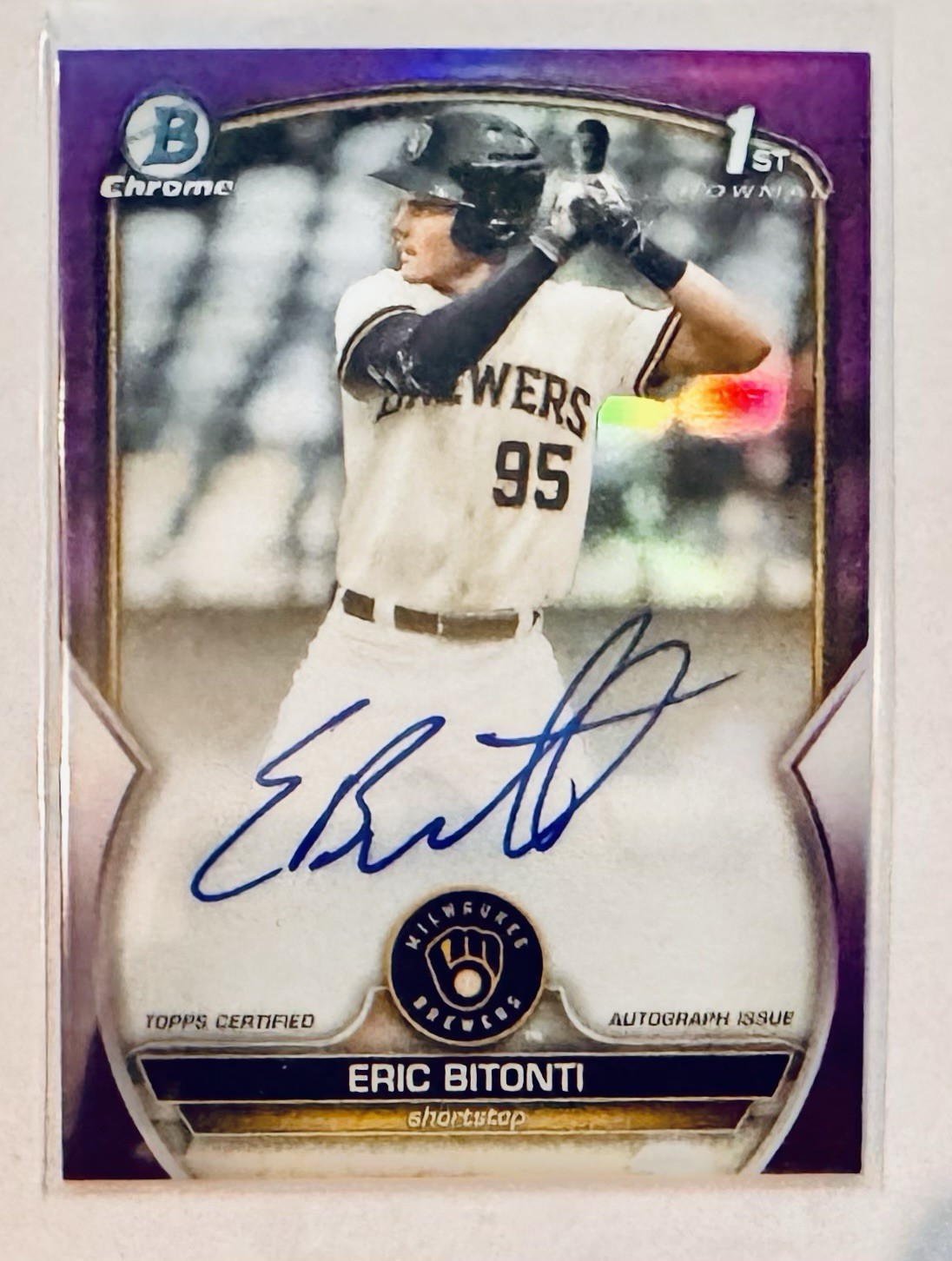 2023 Bowman Draft Chrome ERIC BITONTI 1st Bowman AUTO On Card /250 BREWERS