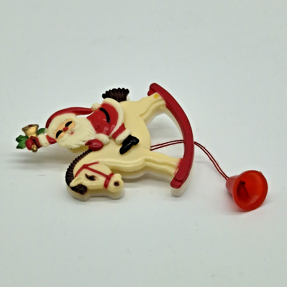 Vintage Pull String Santa Rocking Horse Ornament 80s Motion Plastic ...