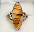 Vintage Clark And Coombs Agate Ring 4.75 Deco Style Sterling And 10k Gold Filled