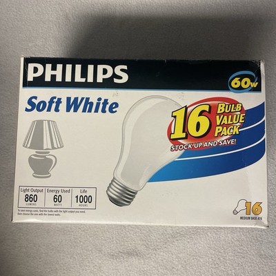Philips 60W Soft White 860 Lumens Light Bulbs A19 16 pack Fast Shipping