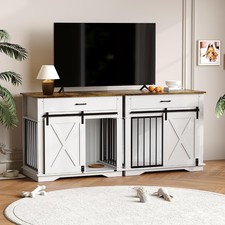 Farmhouse 38in Dog Crate Heavy Duty Wooden Kennel Sliding Door Drawer Side Table