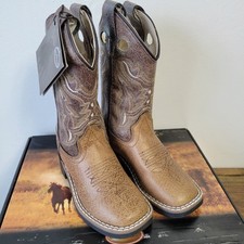 Old West Kids' Square Toe Cowboy Boots, NEW Leather w/Faux Upper Size 8.5 D box