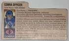 VINTAGE 1983 HASBRO GI JOE COBRA OFFICER V1.5 CARD WITH SWIVEL ARM BATTLE GRIP