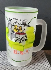 Vintage Hazel Atlas Gay Fad Here's How U.S.A. Frosted Glass Beer Mug Barware 