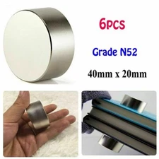6pcs Neodymium Magnet N52 Super Strong Round Magnet Rare Earth Disc 40mmx20mm