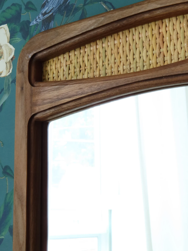 Walnut Mirror With Caning Accents - Mid Century Style - Picture 5 of 7