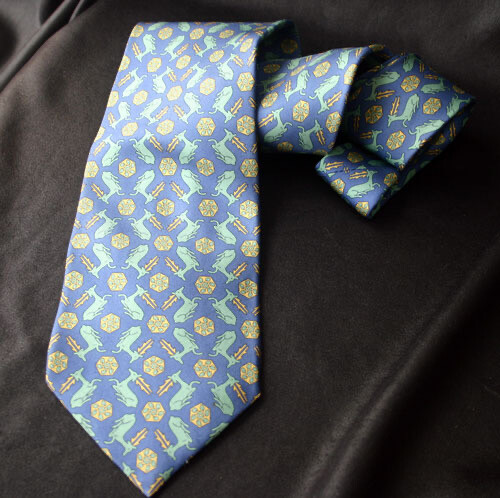 LOEWE of Spain Seidenkrawatte blau & gold Hirschmuster - Bild 1 von 4