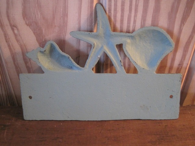 Cast Iron Welcome Sea Shells Sign Wall Plaque Beach Nautical Decor