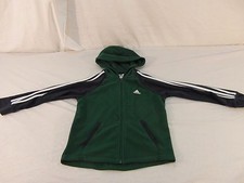 Children Youth Size 7 Adidas Green Blue White Stripe Fleece Full Zip Jacket