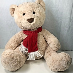 Teddy Bear Red Scarf Stuffed Animal Plush Tan Light Brown Cream HugFun Large 14