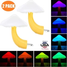 2× Mushroom LED Night Lights Romantic Light Sensor Plug-in Wall Lamps 7 Color US