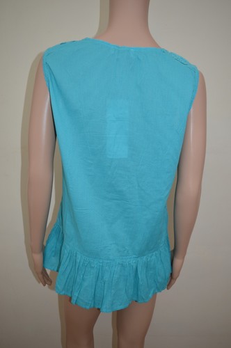 New M&S Per Una Blue Pure Cotton Peplum Top Sz UK 12 - Picture 3 of 3