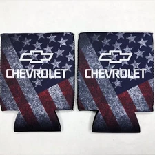 2 Chevy Chevrolet Fan Beer Can Cooler Coozie Koozie USA Flag Gift QTY 2