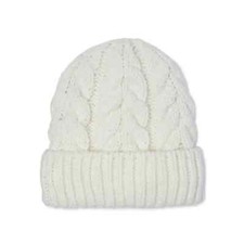 Time And Tru Women's Solid Cable Knit Beanie Hat Winter White New