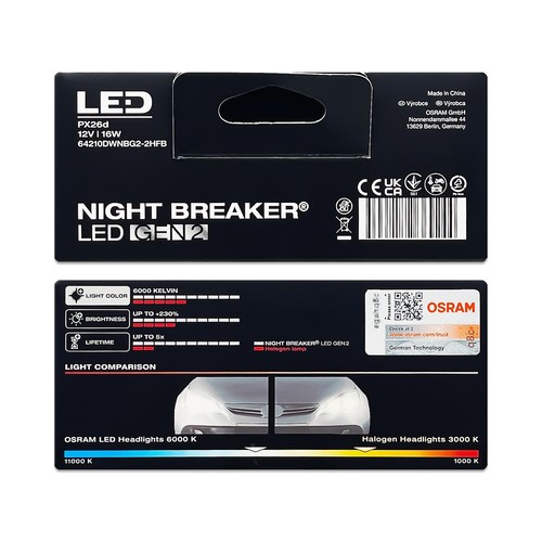 Osram Night Breaker H7 LED Headlight Bulbs 6000K 64210DWNBG2-2HFB 12V 16W 2-Pack - Picture 11 of 12