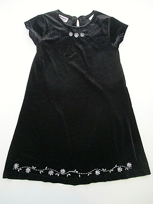 BLUEBERI BOULEVARD Dress Sz 4 Girls Black Velour S/S Flower Embellished NWT