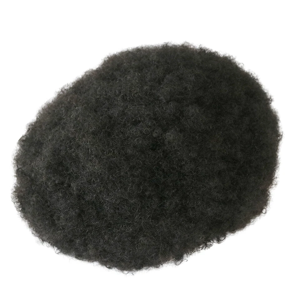 Afro Curly Black Men Toupee Thin Skin Full PU Kinky Curly Human Hair Replacement - Image 4 of 4