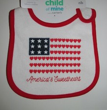 Carters 'America's Sweetheart' Patriotic Baby Bib Newborn BRAND NEW W TAGS