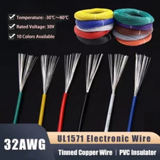 UL1571 32AWG Electronic Wire Tinned Copper Flexible Stranded PVC Cable 10 Colors