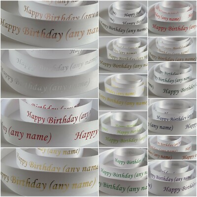 Geburtstagsband beliebiger Name 25mm breit Satinband versch. Schriftfarben und Längen