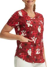 Frosty the Snowman Red 4-Way Soft Stretch Ethical Fabric V-Neck Scrubs Top