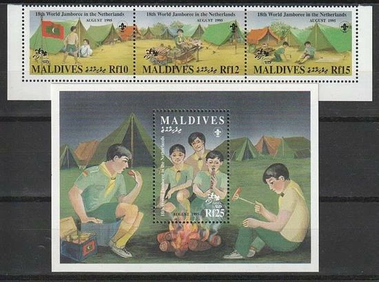 Malediven aus 1995 ** postfrisch MiNr. 2409-2411 + Block 337 Pfadfinder - Bild 1 von 1
