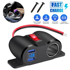 Cigarette Lighter Socket Splitter, Dual USB RV Boat Car Charger Oultet, 12V/24V