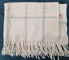 Adams Vintage Pram Blanket Fringe Check Acrylic blue pink green white Made in UK