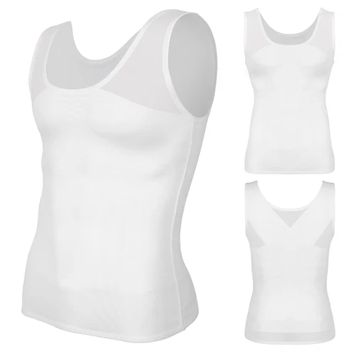 MENS SLIMMING BODY SHAPER BELLY CHEST COMPRESSION VEST GIRDLE SHIRT TANK TOP - Picture 27 of 29