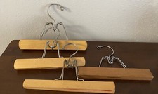 Lot of 4 Vintage Wooden Hangers 9  And 10" Wooden Pants Hangers Pre Owned READ