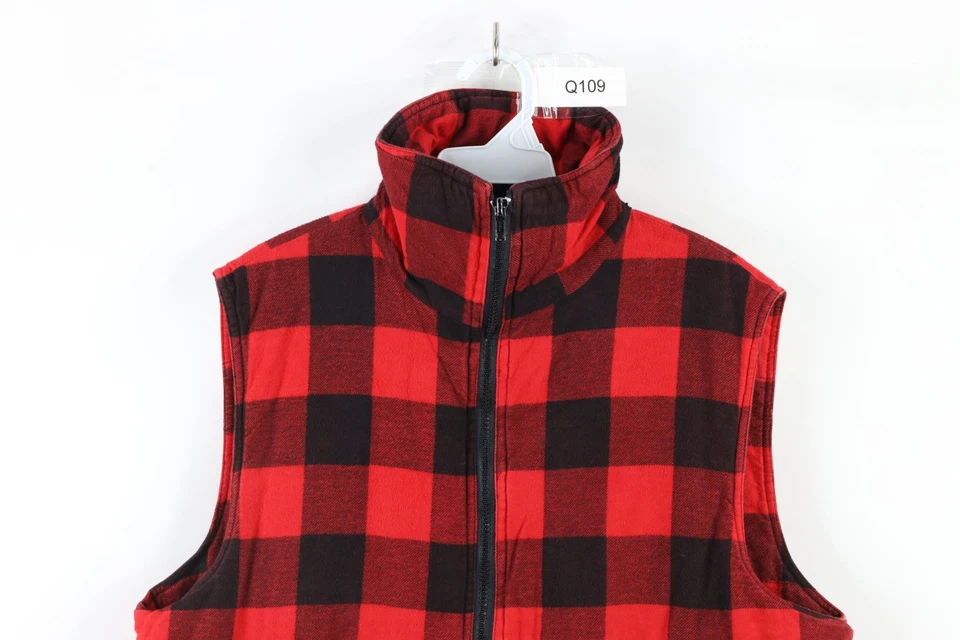 Vintage 90s Streetwear Mens Medium Distressed Flannel Puffer Vest Jacket Plaid - Image 2 of 4
