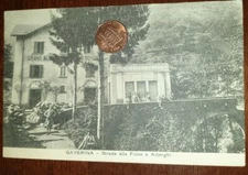Vintage postcard landscapes Italy Lombardy Bergamo Gaverina Stada fountain Albergh
