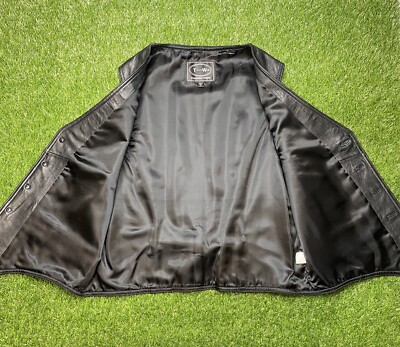 Tannery West Black Leather Vest Size XL Made In Korea Biker Buckle