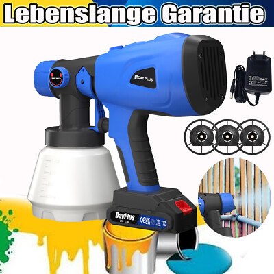 Akku Farbspritzgerät Sprühpistole Elektrische Lackierpistole 1000ml mit 4 Düsen