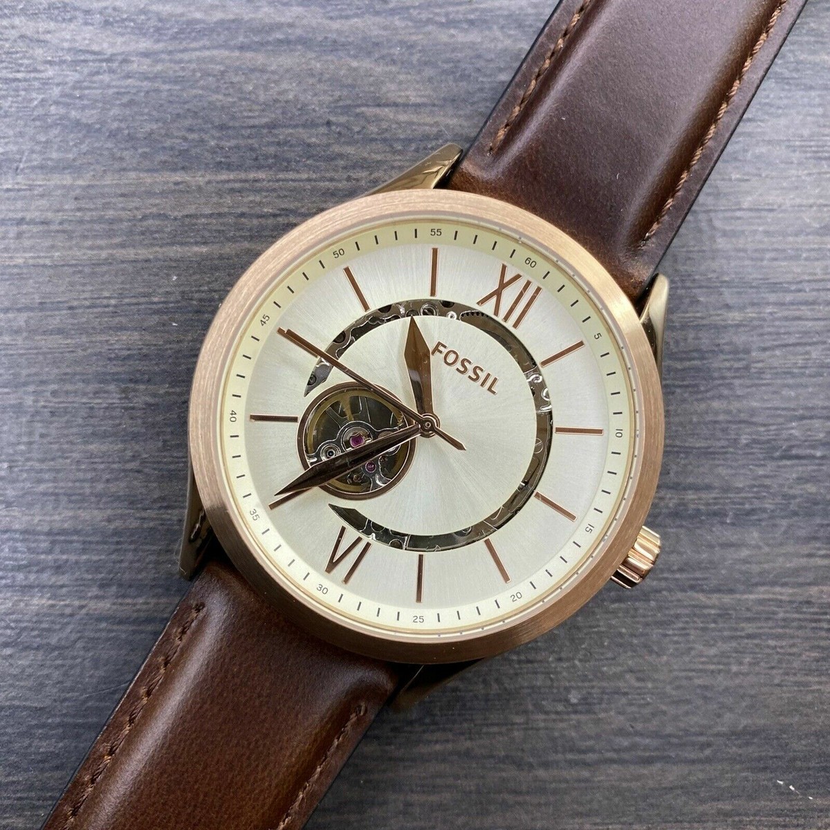 Fossil Automatic Watch BQ2650 Fenmore Brown Leather Rose Gold Case