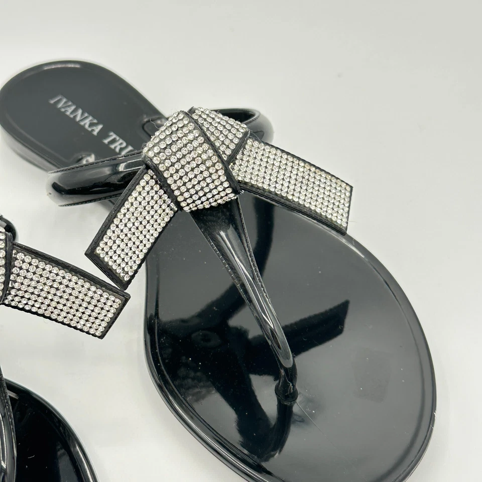 Женские сандалии Ivanka Trump 6 черные стринги желе шлепанцы бант со стразами Itnaza - Изображение 4 из 4