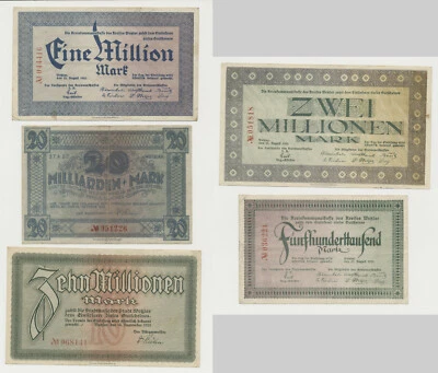 Wetzlar 5 verschiedene Notgeld Milliarden Mark + Millionen Mark 1923 ( 1053 - Bild 1 von 2