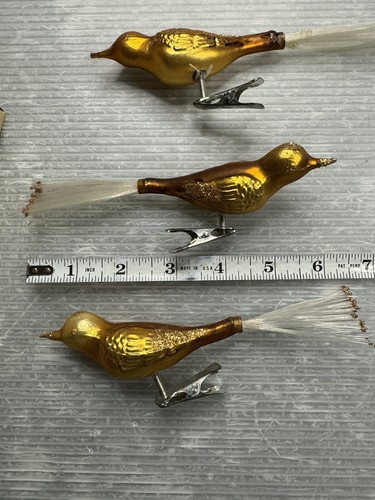 vintage 1960s Mr Christmas Gold Glass Bird CHRISTMAS ORNAMENT SET/3 in Box Japan - Picture 7 of 19