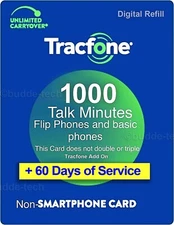 TracFone 1000 Minutes +60 service days Refill Basic Airtime Card DIGITAL REFILL