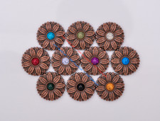 10X Antique Copper Flower Shape Bridle Saddles Leathercraft Bag Turquoise Concho